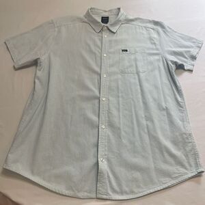 RVCA Slim Fit Blue White Stripe Seersucker Short Sleeve Button Down Size XXL